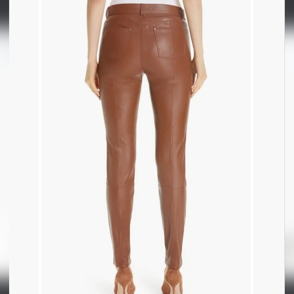 Lafayette 148 New York Mercer Nappa  Leather Pants Brown - Picture 2 of 11